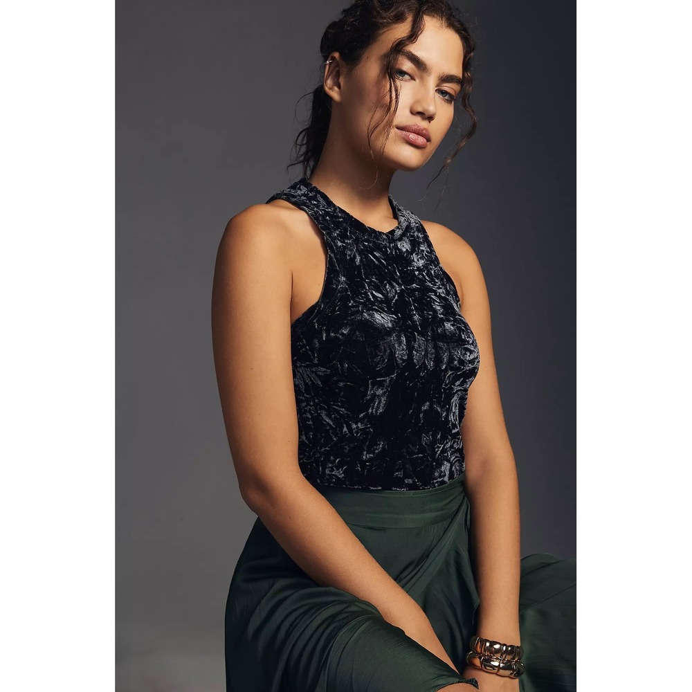 Anthropologie Pilcro Velveteen Racerback Tank Top Dark Gray XL